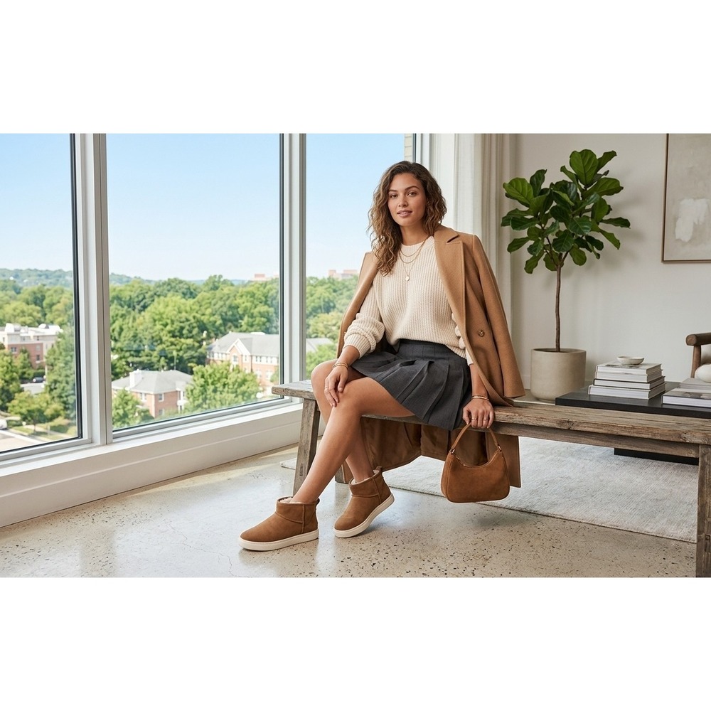 UGG Alameda Mini Chestnut Suede Sneaker Booties Women 6 Ankle Boots